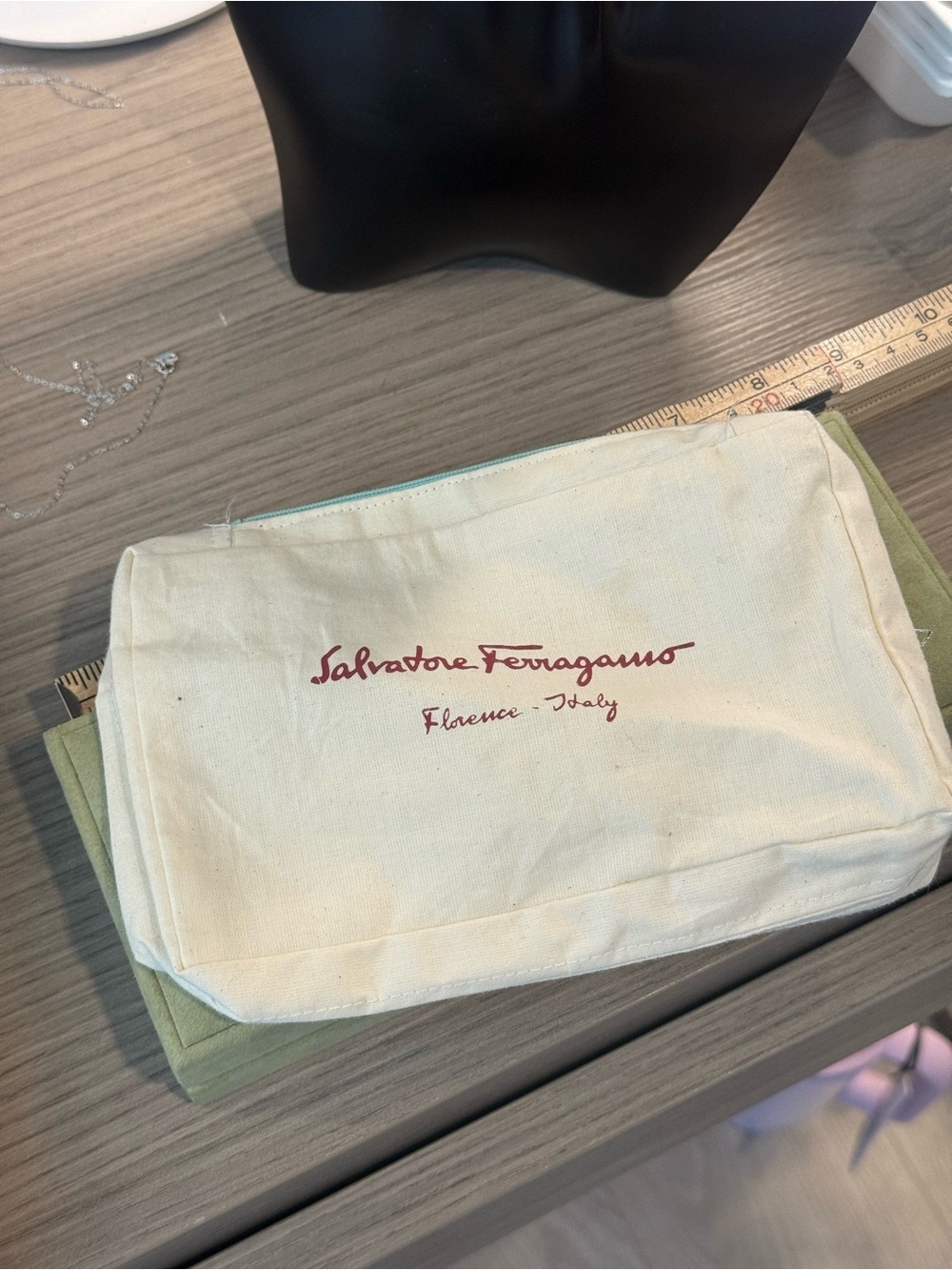 Salvatore Ferragamo Cream Canvas Pouch - Women's Bag